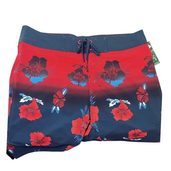 Burnside Mens Blue Red Tropical Board Shorts Pockets Swimwear Sz 32 New - Picture 9 of 10